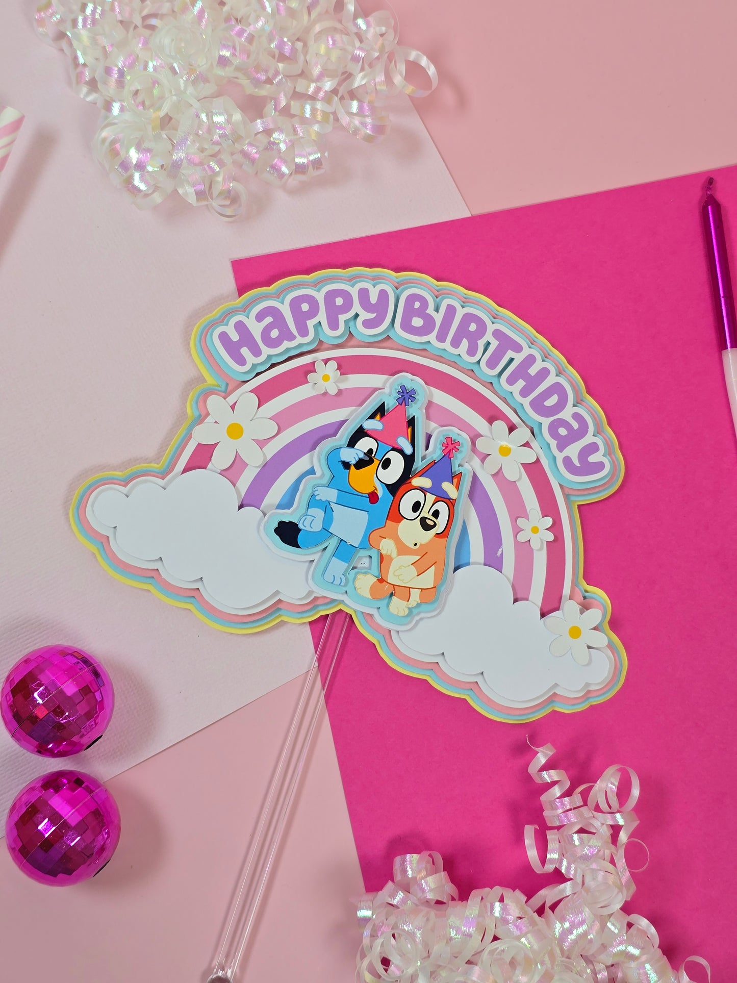 Rainbow Bluey Cake topper, Bluey theme party, Bluey party theme
