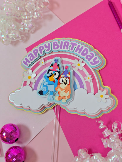 Rainbow Bluey Cake topper, Bluey theme party, Bluey party theme