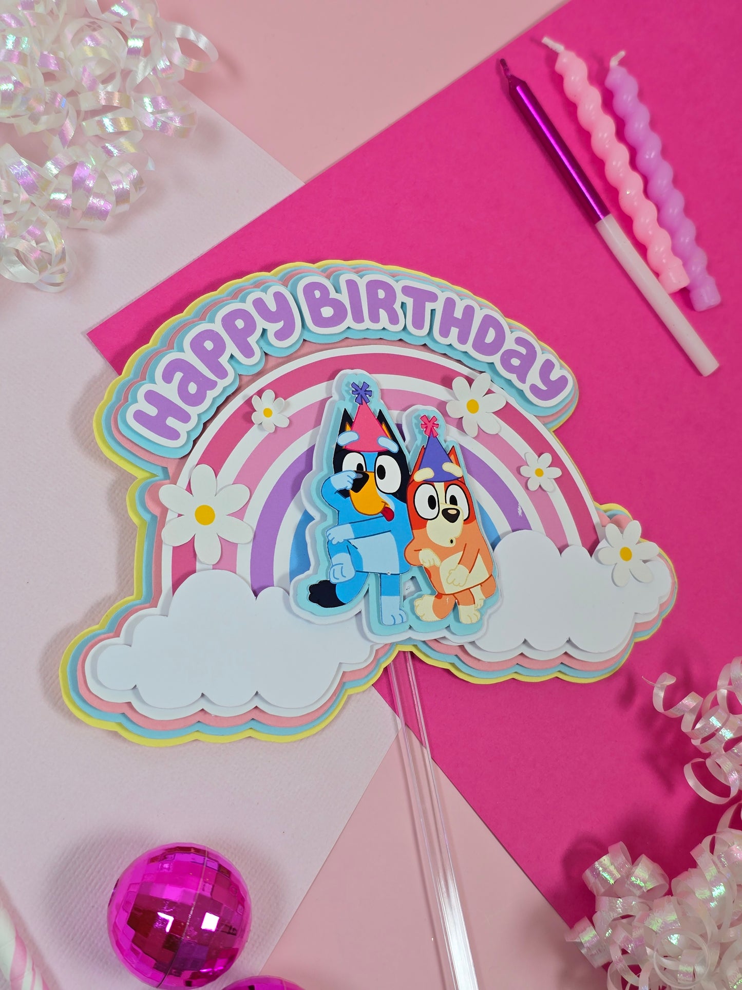 Rainbow Bluey Cake topper, Bluey theme party, Bluey party theme
