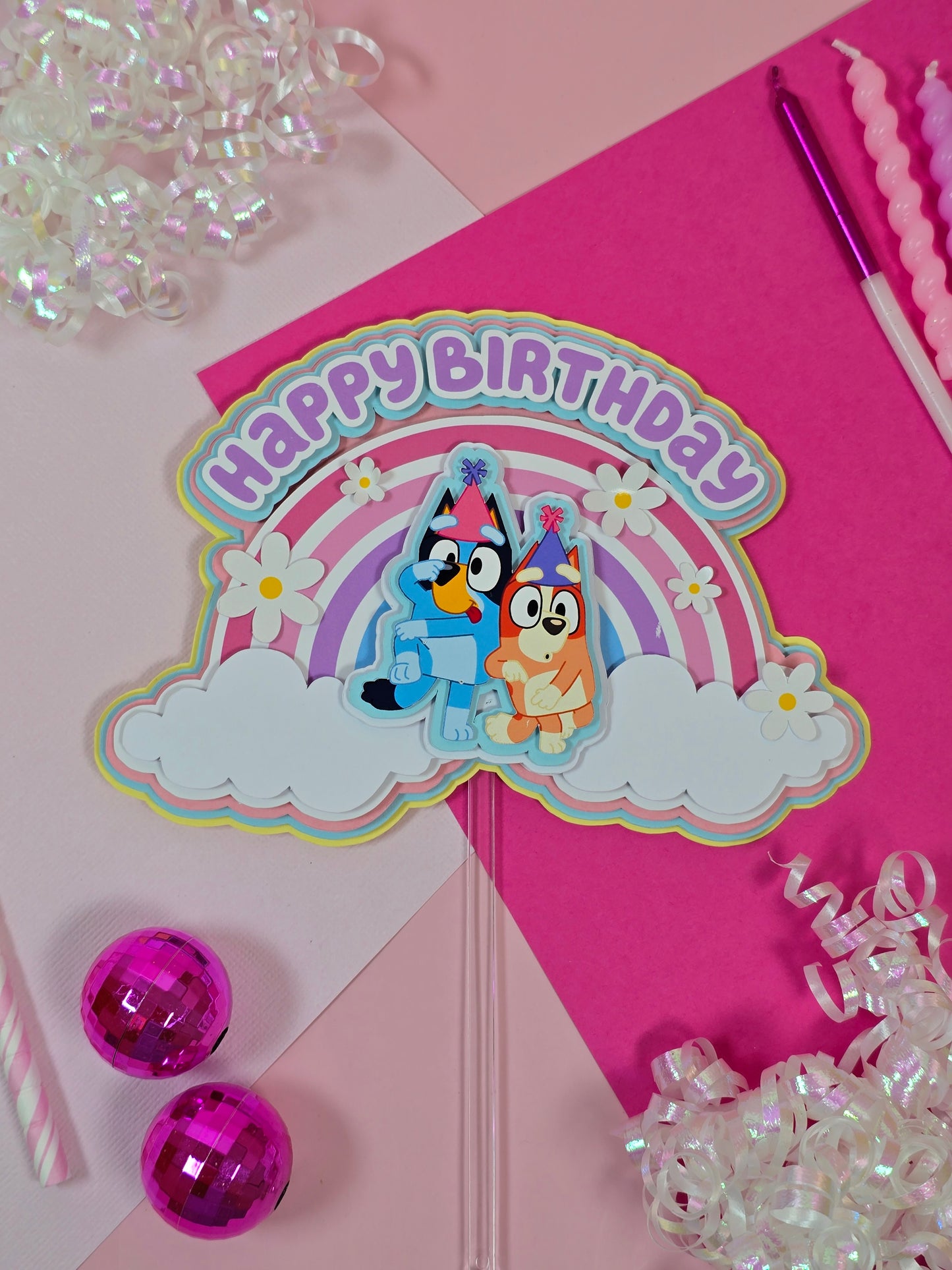 Rainbow Bluey Cake topper, Bluey theme party, Bluey party theme