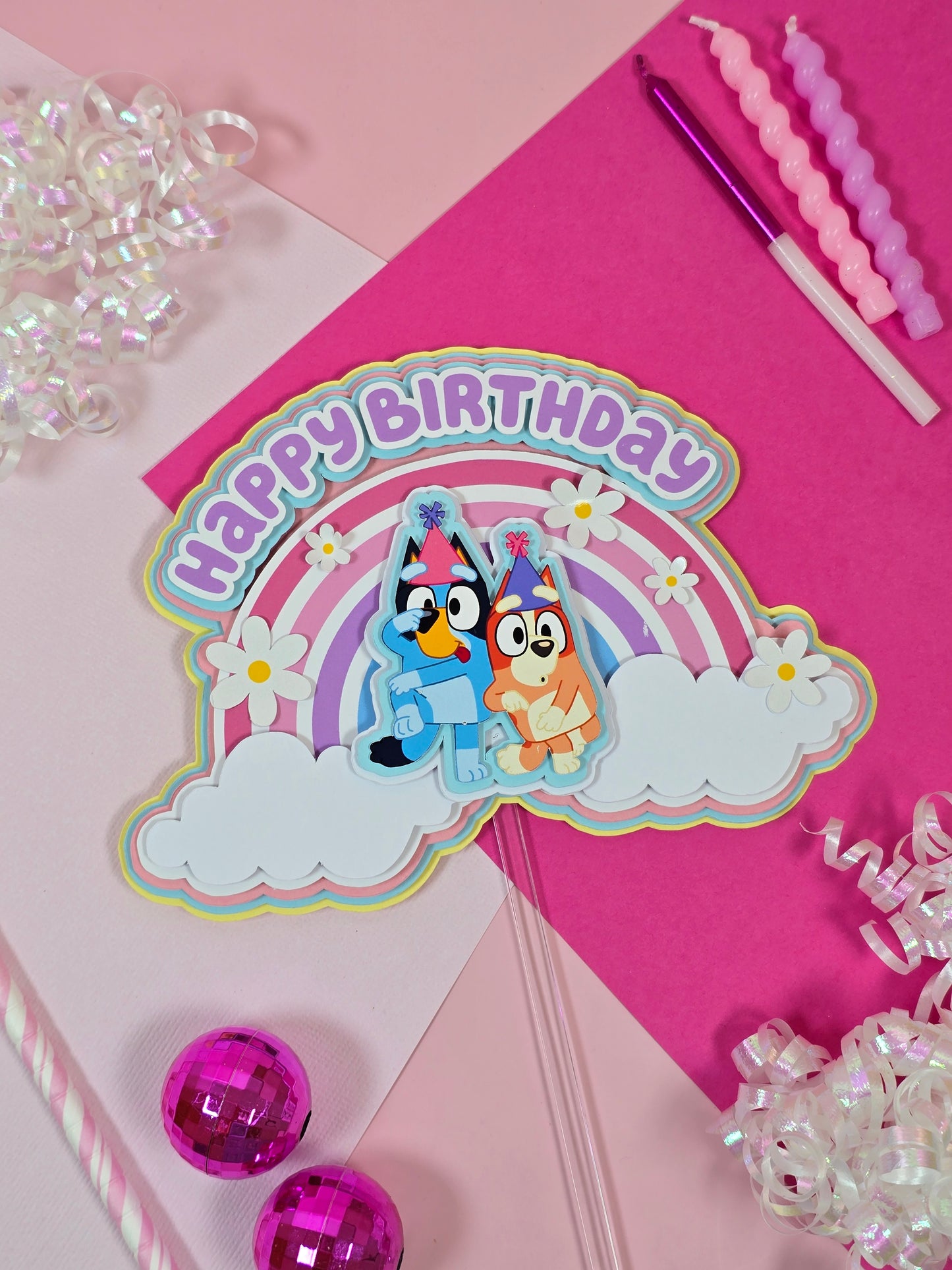 Rainbow Bluey Cake topper, Bluey theme party, Bluey party theme
