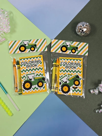 Green Tractor mini coloring books, Tractor mini coloring pages, Tractor farm party favors