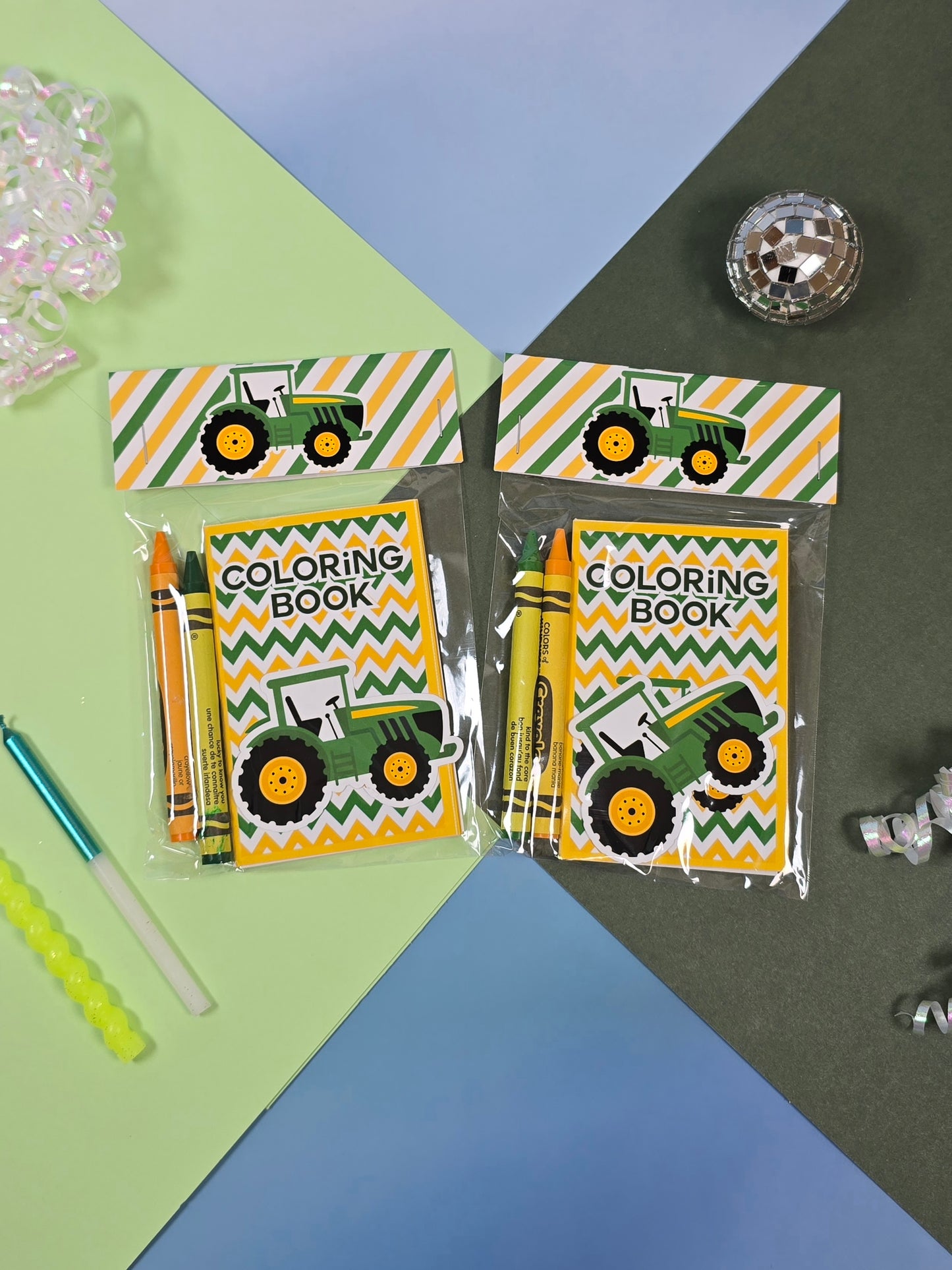 Green Tractor mini coloring books, Tractor mini coloring pages, Tractor farm party favors