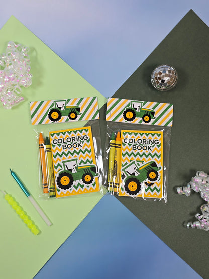 Green Tractor mini coloring books, Tractor mini coloring pages, Tractor farm party favors