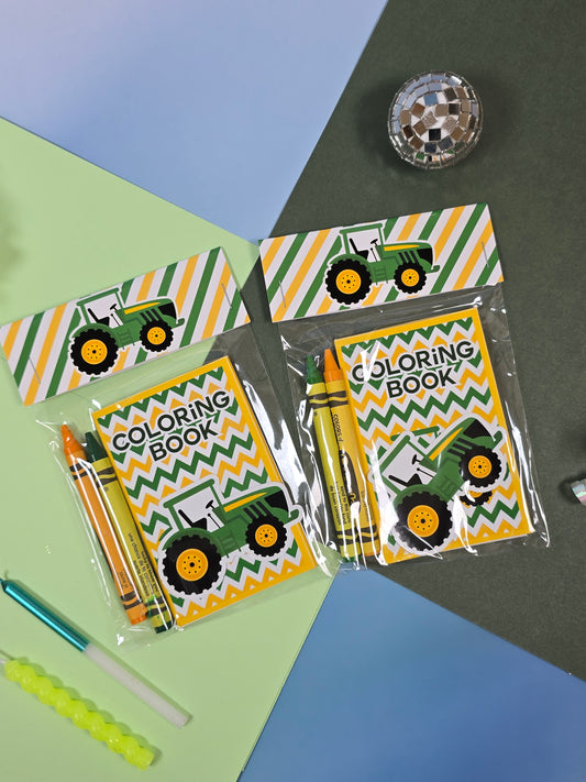 Green Tractor mini coloring books, Tractor mini coloring pages, Tractor farm party favors