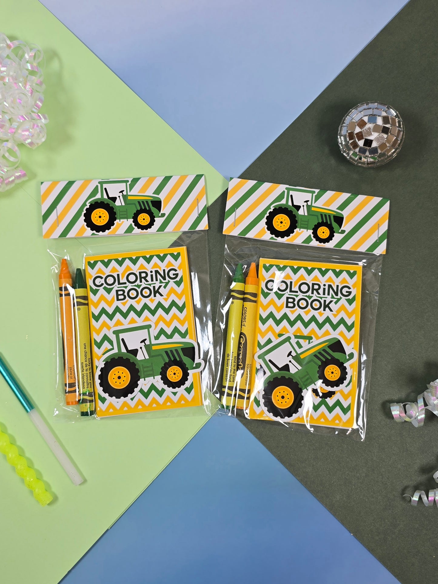 Green Tractor mini coloring books, Tractor mini coloring pages, Tractor farm party favors