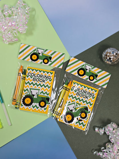Green Tractor mini coloring books, Tractor mini coloring pages, Tractor farm party favors