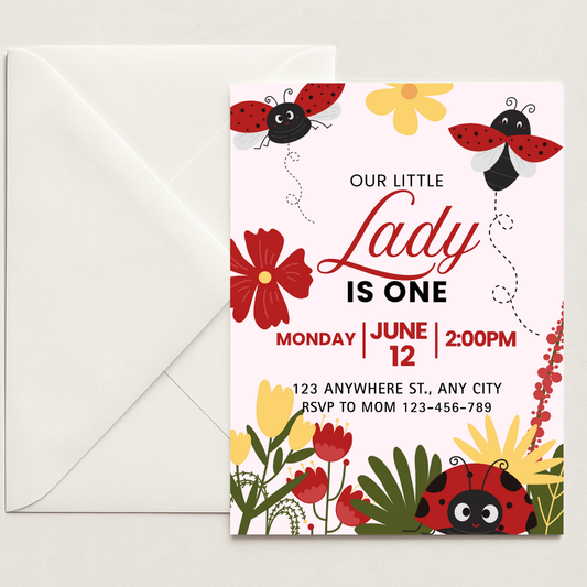 Ladybug Digital invitation - Editable Template in Canva