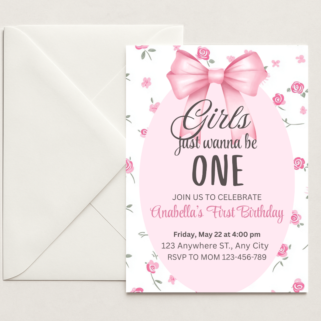 Girls just wanna be ONE Digital invitation - Editable Template in Canva