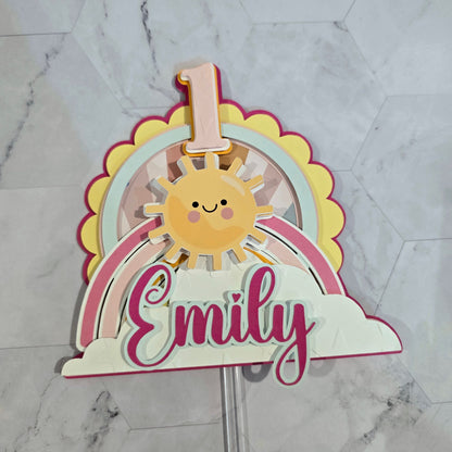 Sunshine Cake topper, Sunshine and rainbow cake topper, pink sunshine cake topper