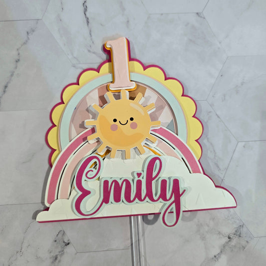 Sunshine Cake topper, Sunshine and rainbow cake topper, pink sunshine cake topper