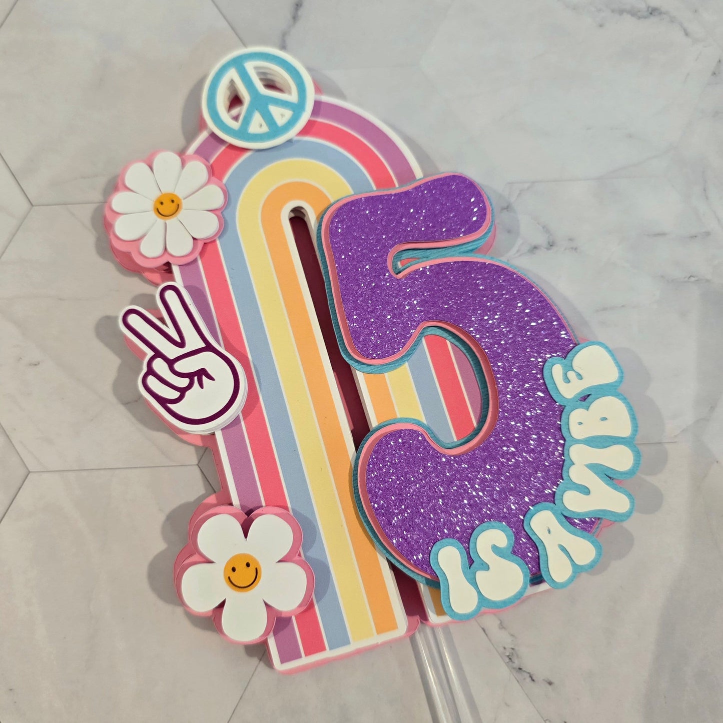 Groovy Rainbow Cake topper, 5 is a vibe Cake topper, five is a vibe cake topper