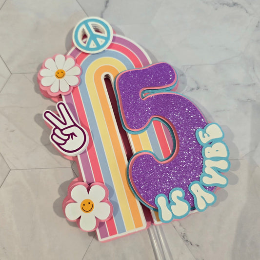 Groovy Rainbow Cake topper, 5 is a vibe Cake topper, five is a vibe cake topper