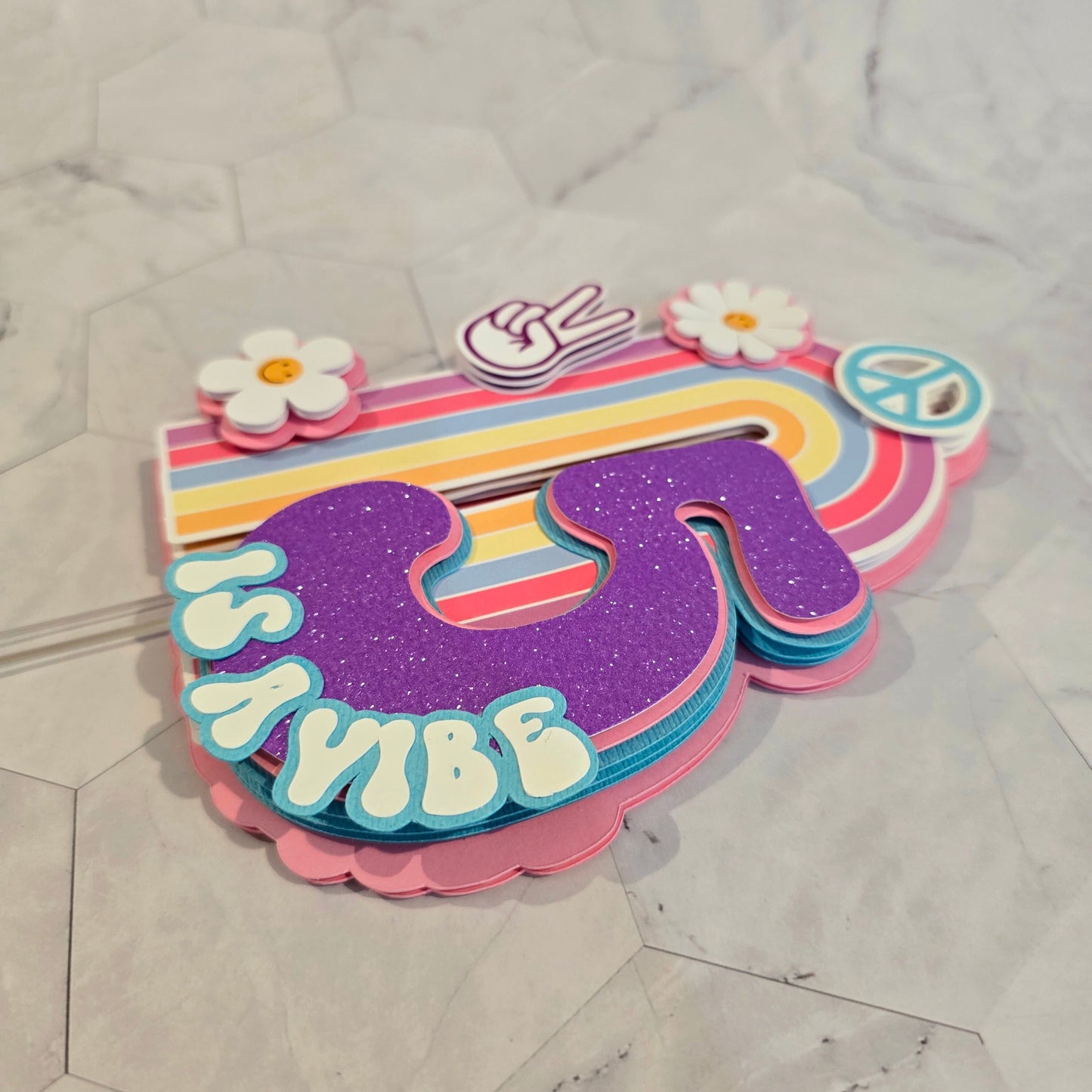 Groovy Rainbow Cake topper, 5 is a vibe Cake topper, five is a vibe cake topper