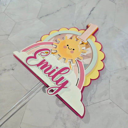 Sunshine Cake topper, Sunshine and rainbow cake topper, pink sunshine cake topper