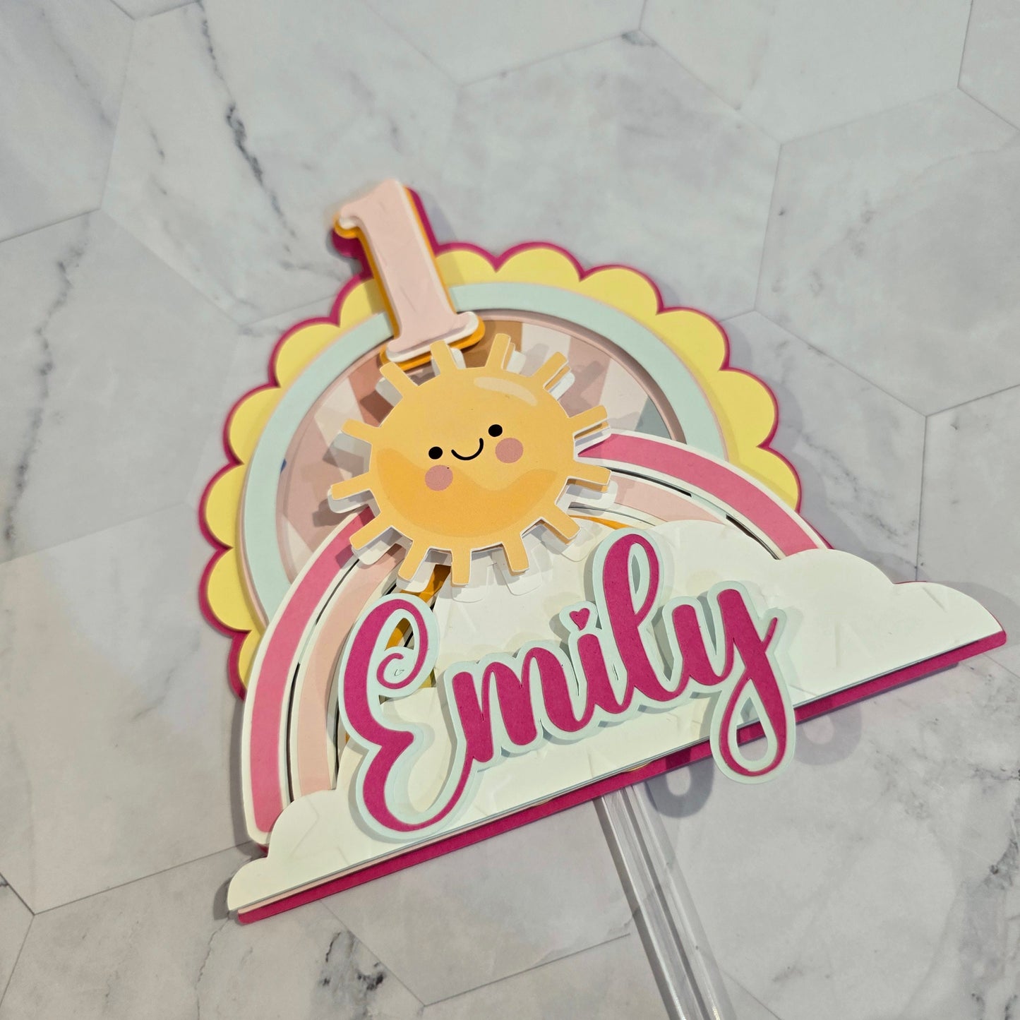 Sunshine Cake topper, Sunshine and rainbow cake topper, pink sunshine cake topper