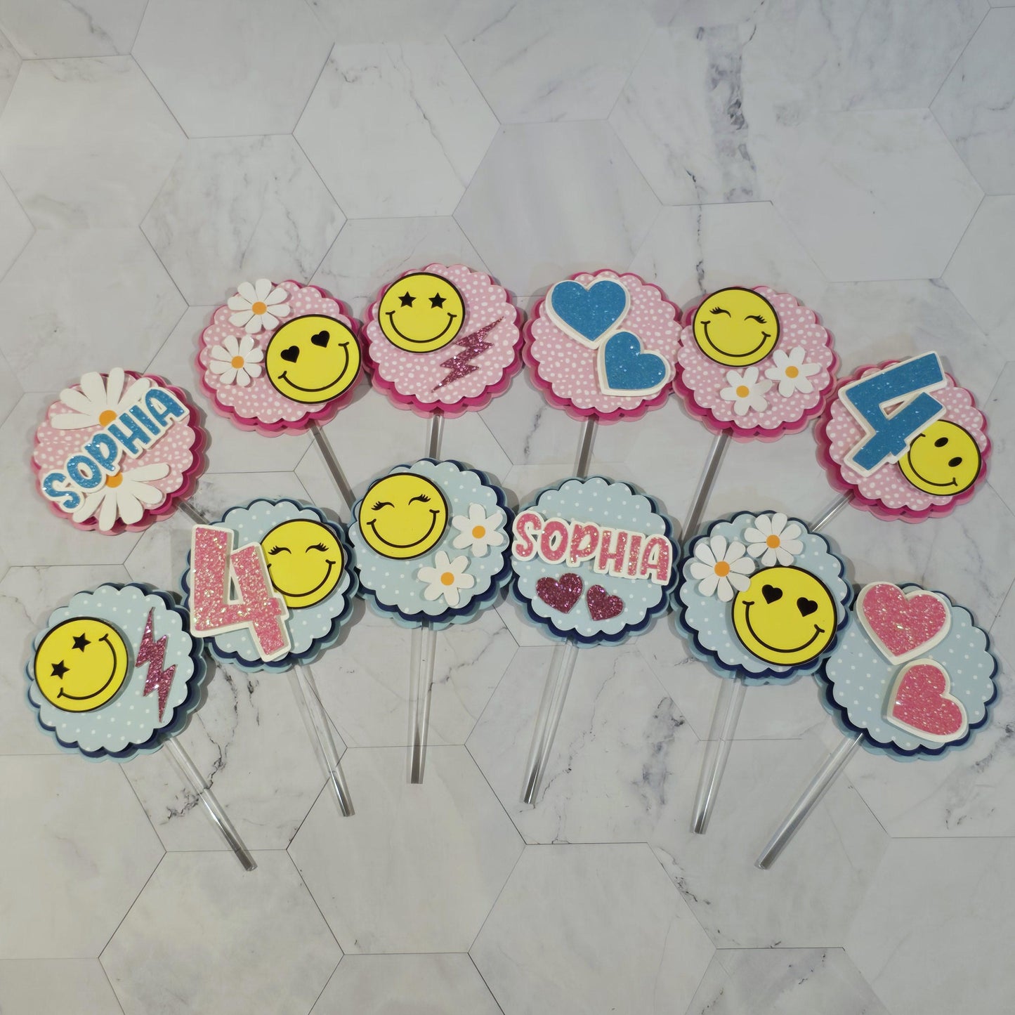 Happy Faces Cupcake Topper, Smiley face cupcake decor