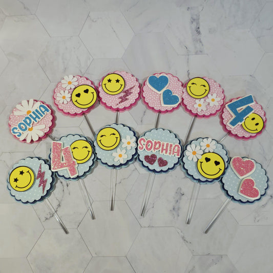Happy Faces Cupcake Topper, Smiley face cupcake decor