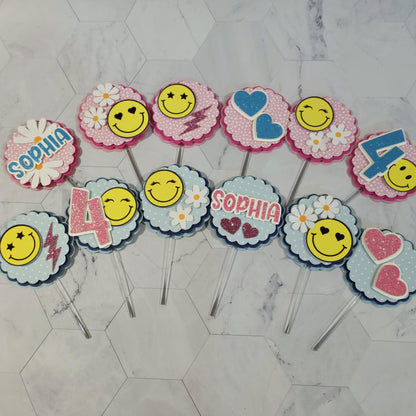 Happy Faces Cupcake Topper, Smiley face cupcake decor