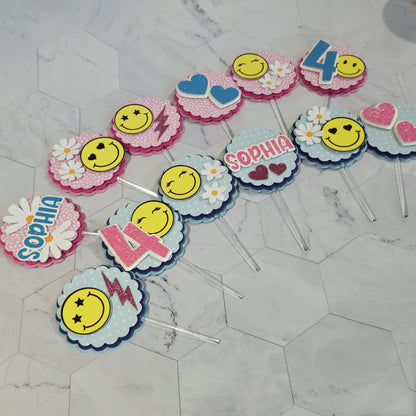 Happy Faces Cupcake Topper, Smiley face cupcake decor