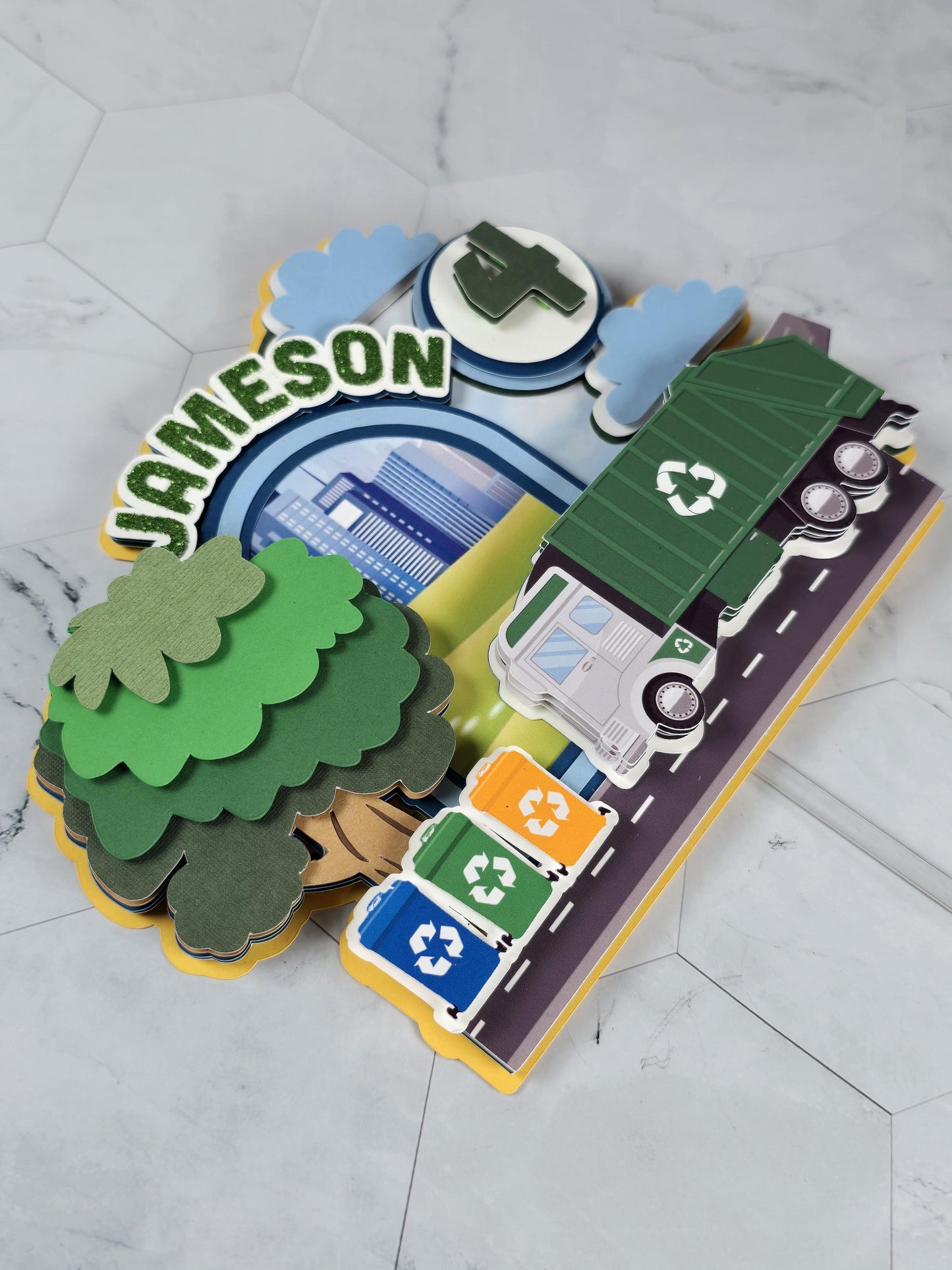 Garbage truck cake topper, Garbage truck party decor