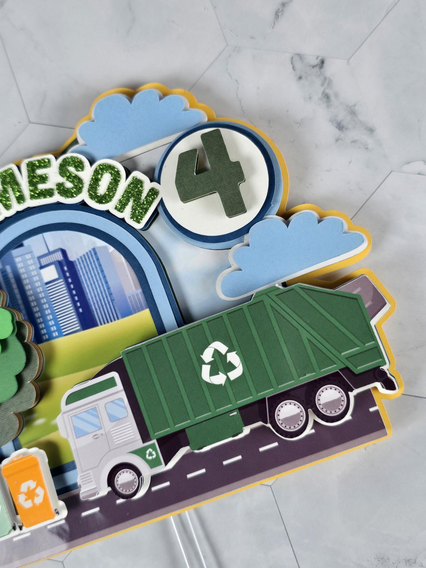 Garbage truck cake topper, Garbage truck party decor