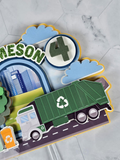 Garbage truck cake topper, Garbage truck party decor
