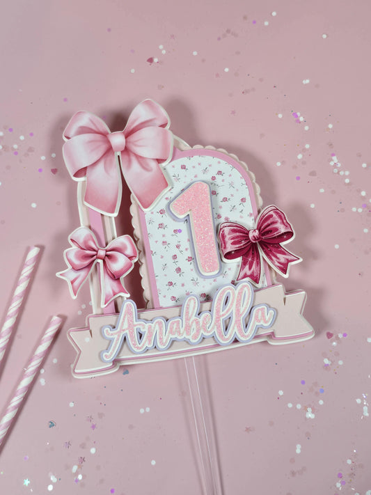 Coquette Cake topper, Coquette birthday, Pink Bow party theme, Love Shack Fancy Cake topper