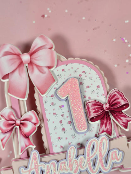 Coquette Cake topper, Coquette birthday, Pink Bow party theme, Love Shack Fancy Cake topper