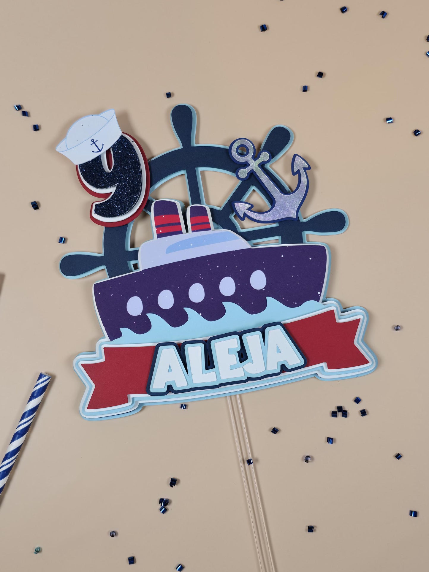 Nautical cake topper, Sailboat party decoration, Nautical theme party decor