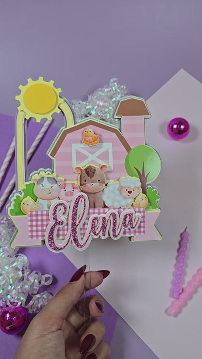 Girl Farm Animals Cake topper, farm animals cake topper