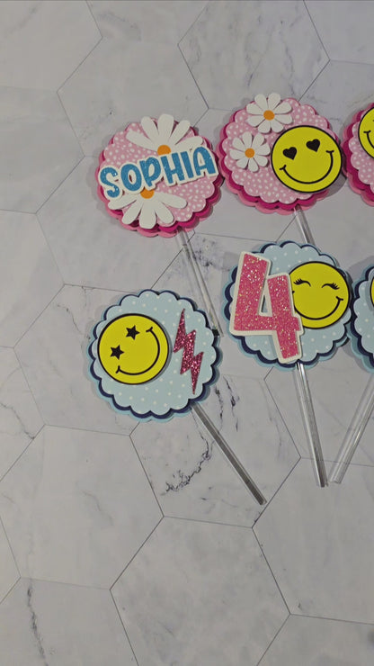 Happy Faces Cupcake Topper, Smiley face cupcake decor