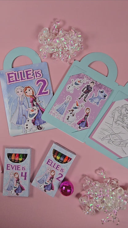 Ice princess coloring suite case + stickers, Enchanted Ice party favors, Magical snowland princess coloring