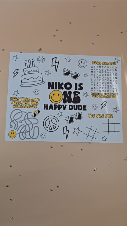 One Happy Dude Birthday Activity Placemats – Personalized Set of 10, Custom One Happy Dude Themed Placemats for Kids’ Birthday