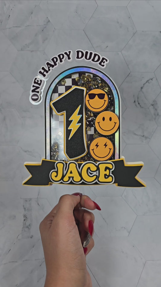 One Happy Dude Cake topper Shaker, One happy Dude birthday decorations, First Birthday Cake topper