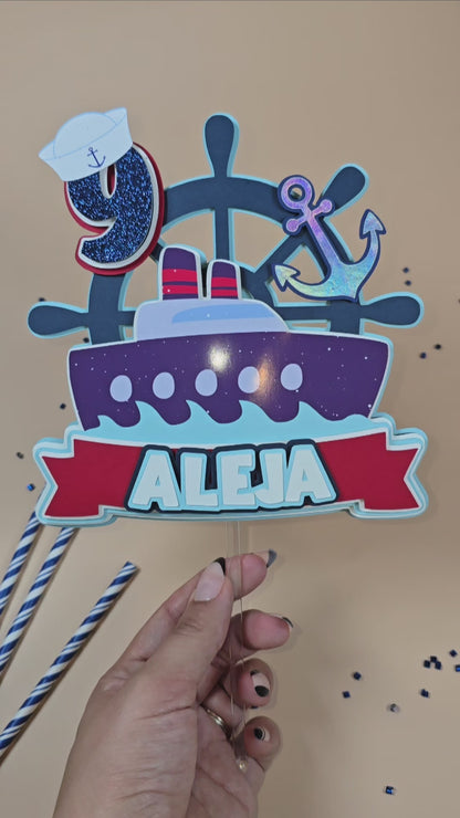 Nautical cake topper, Sailboat party decoration, Nautical theme party decor