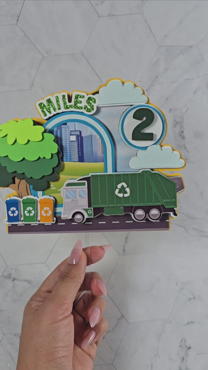 Garbage truck cake topper, Garbage truck party decor