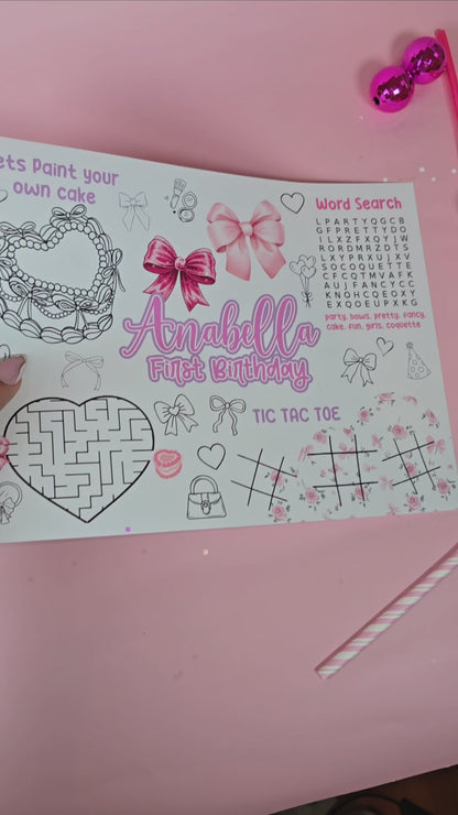 Girls wanna be ONE Birthday Placemats with Fun Activities – Custom Name & Age