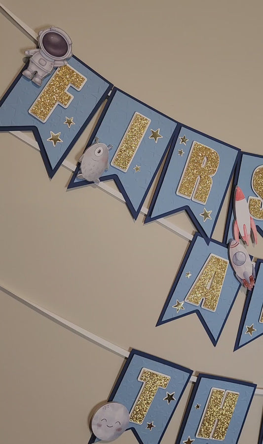 First trip around the sun Banner, Astronaut banner, Space theme banner