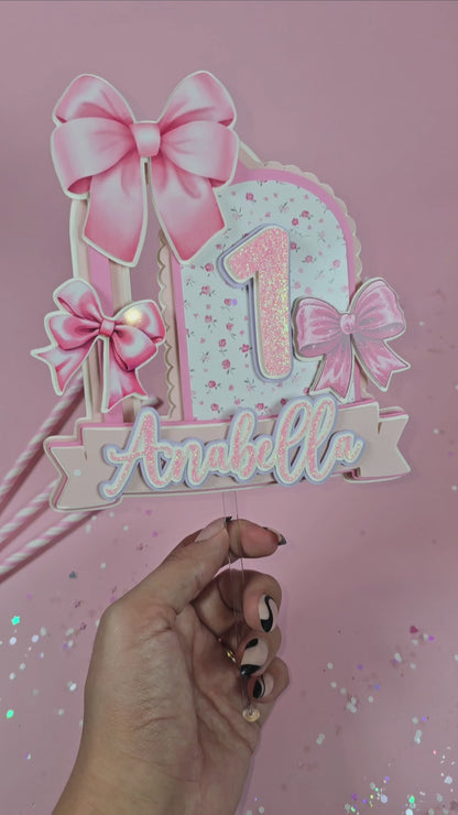 Coquette Cake topper, Coquette birthday, Pink Bow party theme, Love Shack Fancy Cake topper