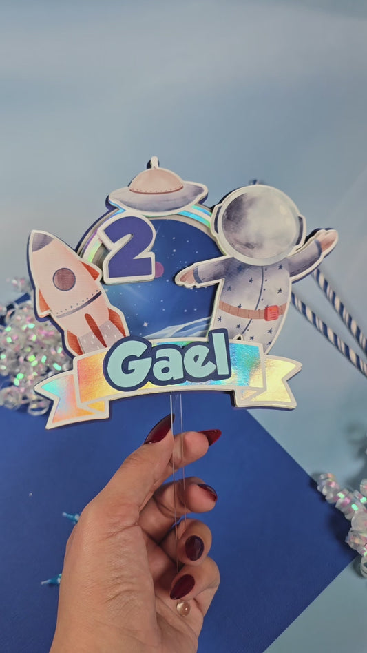 Two the moon Cake topper, Space birthday theme, Astronaut Cake topper