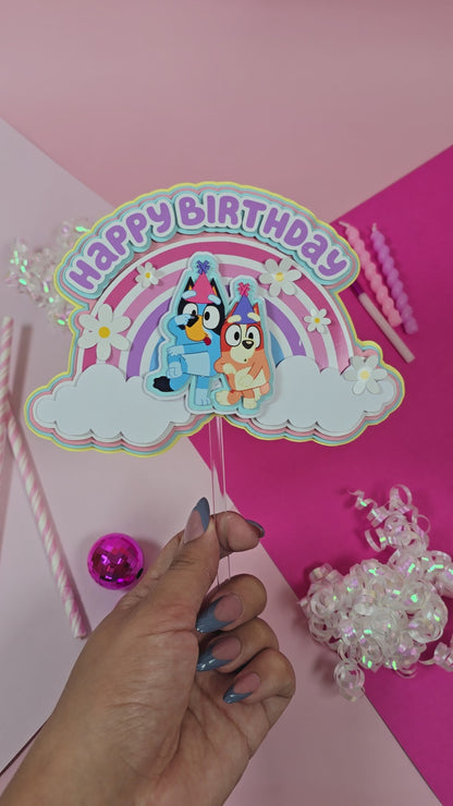 Rainbow Bluey Cake topper, Bluey theme party, Bluey party theme