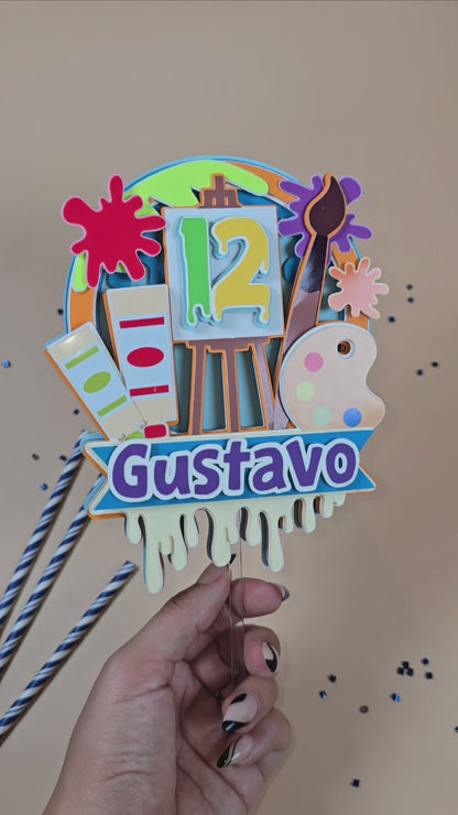 Art Theme inspired cake topper, Paint palettes cake topper, Artist birthday party