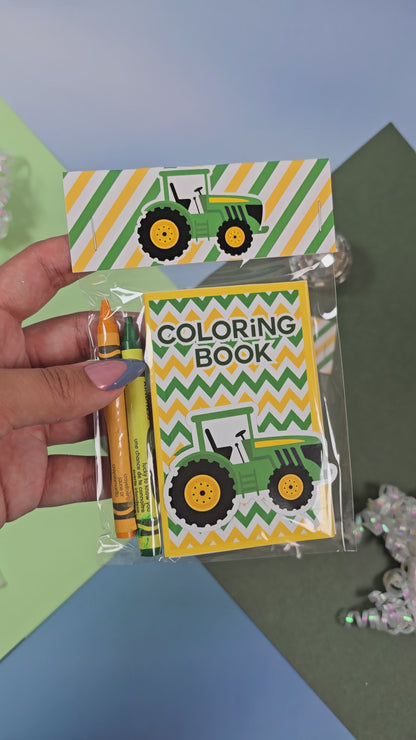Green Tractor mini coloring books, Tractor mini coloring pages, Tractor farm party favors