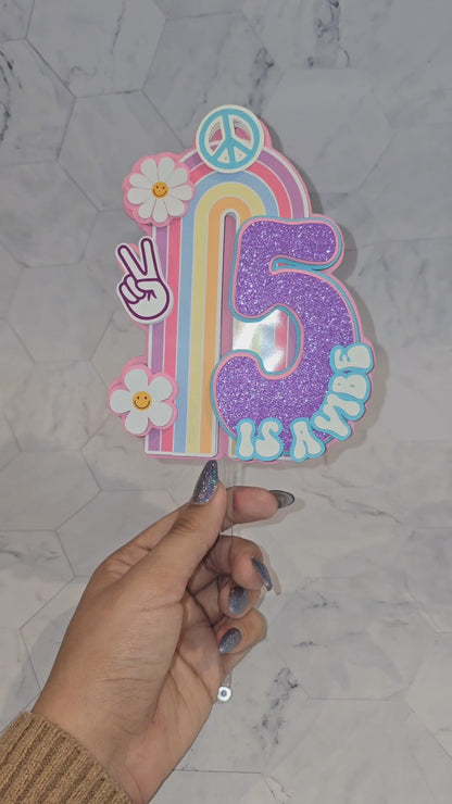 Groovy Rainbow Cake topper, 5 is a vibe Cake topper, five is a vibe cake topper