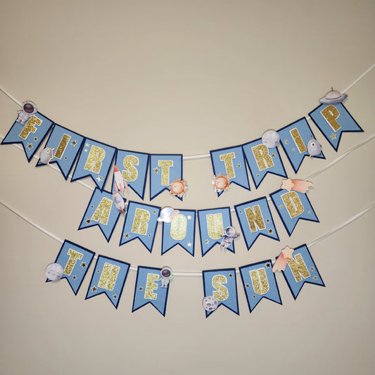 First trip around the sun Banner, Astronaut banner, Space theme banner