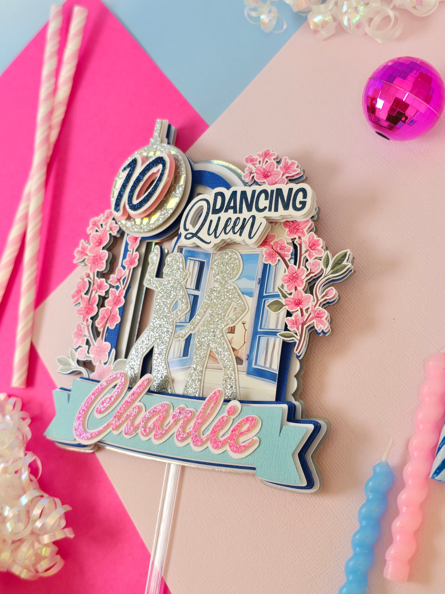 Mamma mia inspiredcake topper, Dancing queen Cake topper, Greek cake topper