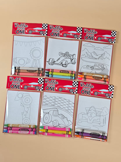 Race car coloring books Formula 1 coloring pages Race cars party favors fast one birthday theme party