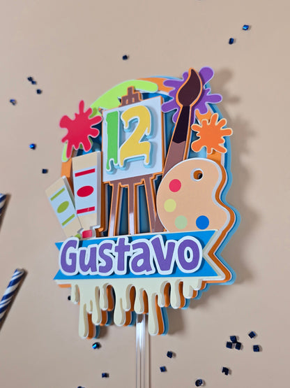 Art Theme inspired cake topper, Paint palettes cake topper, Artist birthday party