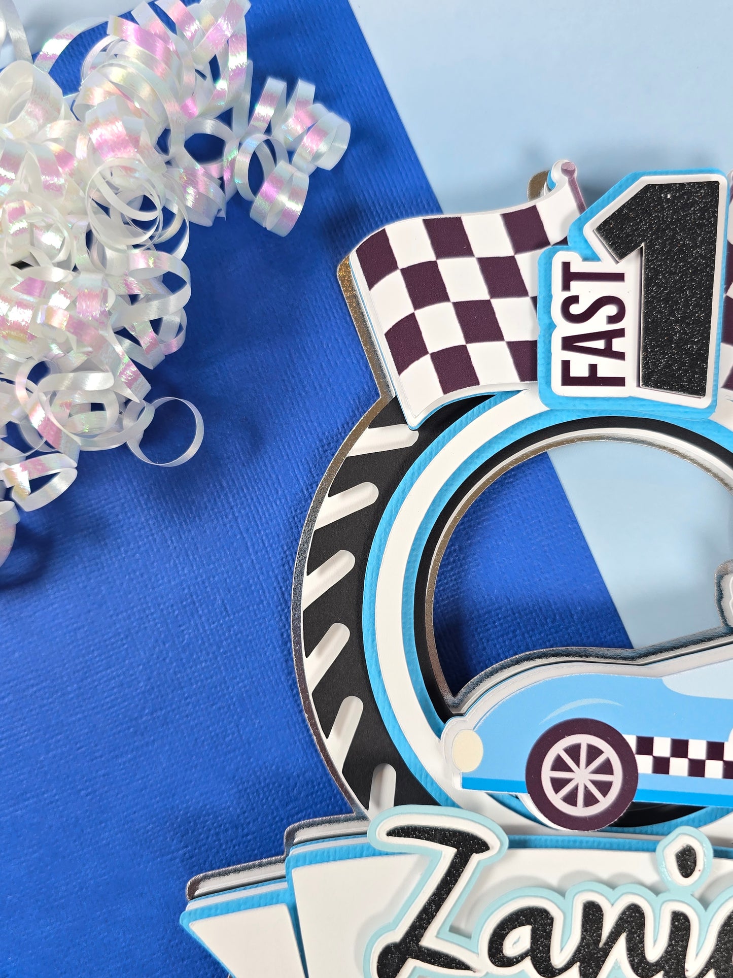 Race Car Cake topper, One fast birthday, Race cars Fast one party theme, Blue edition